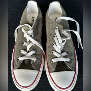 Converse Olive Green Low-Top Sneakers with White and Red Accents